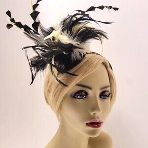 Black and Cream Feathers Fascinator on a Headband
